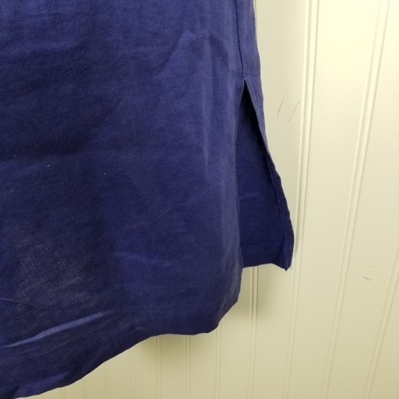 Liz Claiborne Petite Linen Sleeveless Shirt Dress Button Pin Tuck Tie Waist Blue - Picture 8 of 11